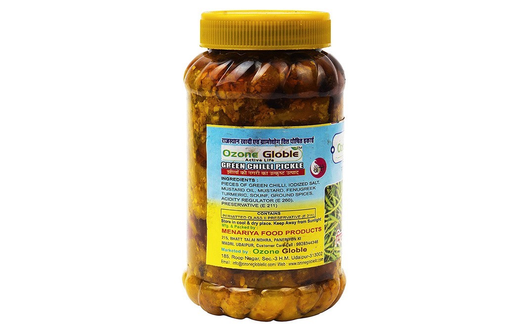 Ozone Globle Green Chilli Pickle    Plastic Jar  400 grams